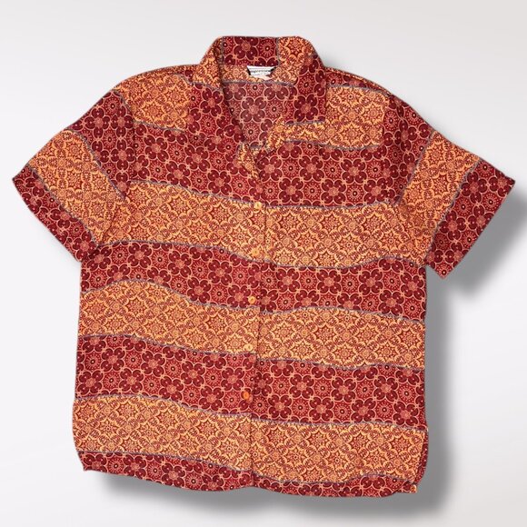 Vintage Impressions Floral Shirt Red Orange Button Down Large - Picture 8 of 8
